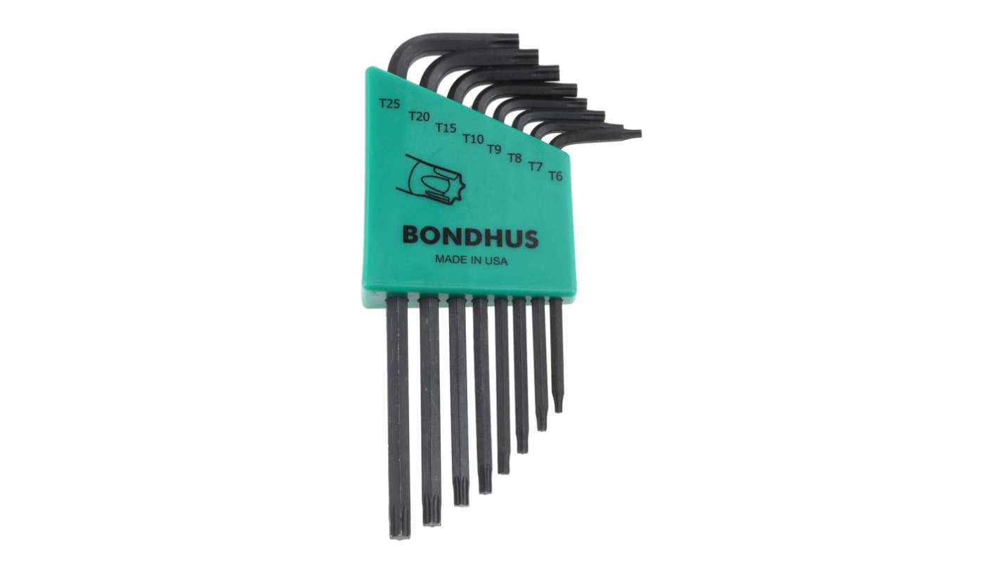 Llave Torx Bondhus 8 piezas T6, T7, T8, T9, T10, T15, T20, T25 forma L conducto Largo