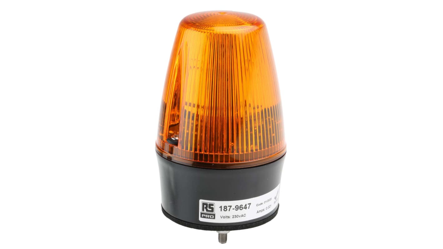 RS PRO Amber Flashing Beacon, 230 V ac, Surface Mount, Wall Mount, Xenon Bulb