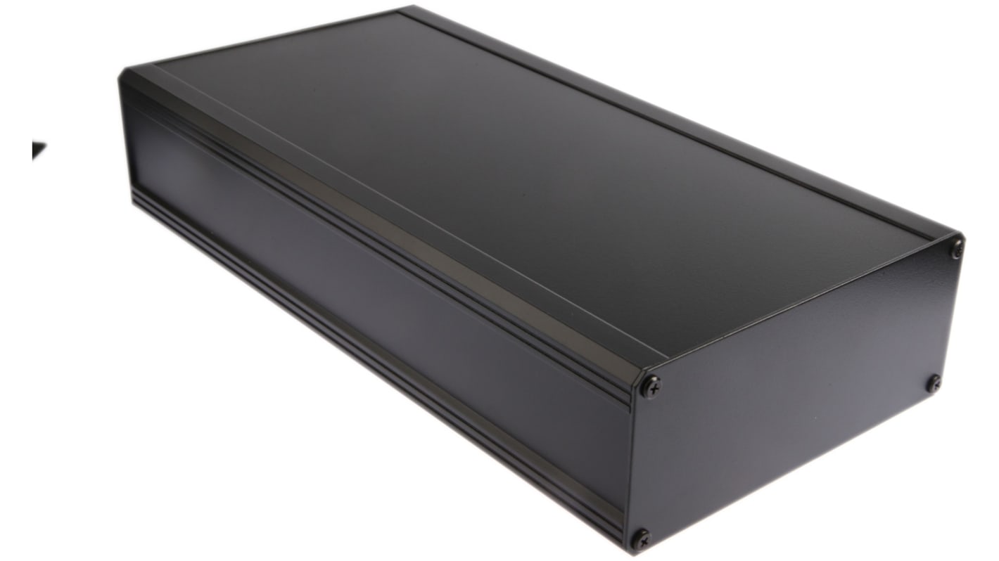 RS PRO Black Extruded Aluminium Heat Sink Case, IP40, Black Lid, 400 x 200 x 86mm