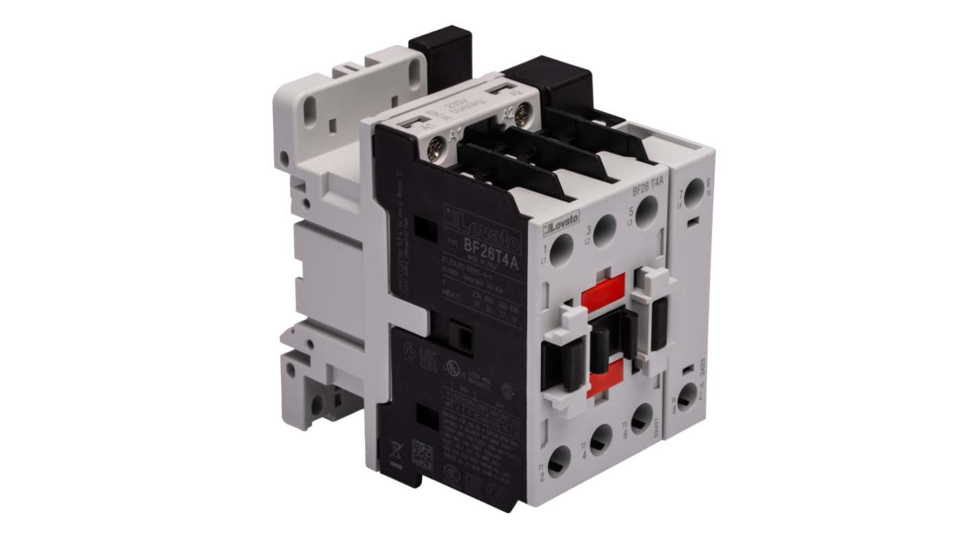 Contactor Lovato BF de 4 polos, 4NO, 45 A, bobina 230 V ac, 13 kW