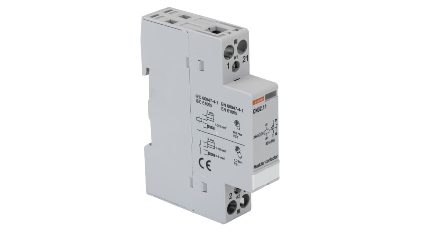 Lovato CN Contactor, 24 V ac/dc Coil, 1-Pole, 32 A, 1NO + 1NC, 110 V ac