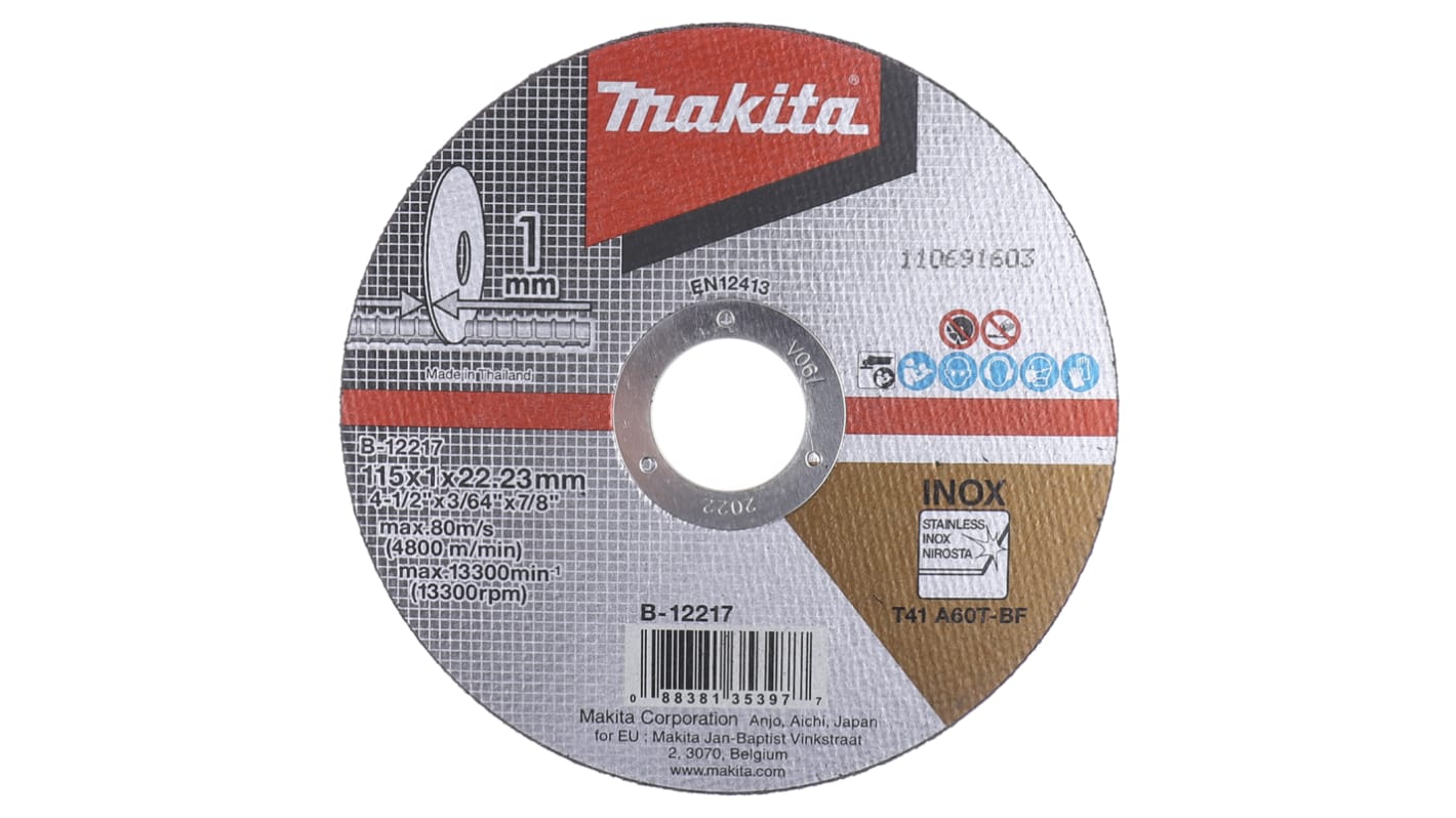 Makita B Aluminium Oxide Cutting Disc, 115mm x 1mm Thick, P60 Grit, 10 in pack