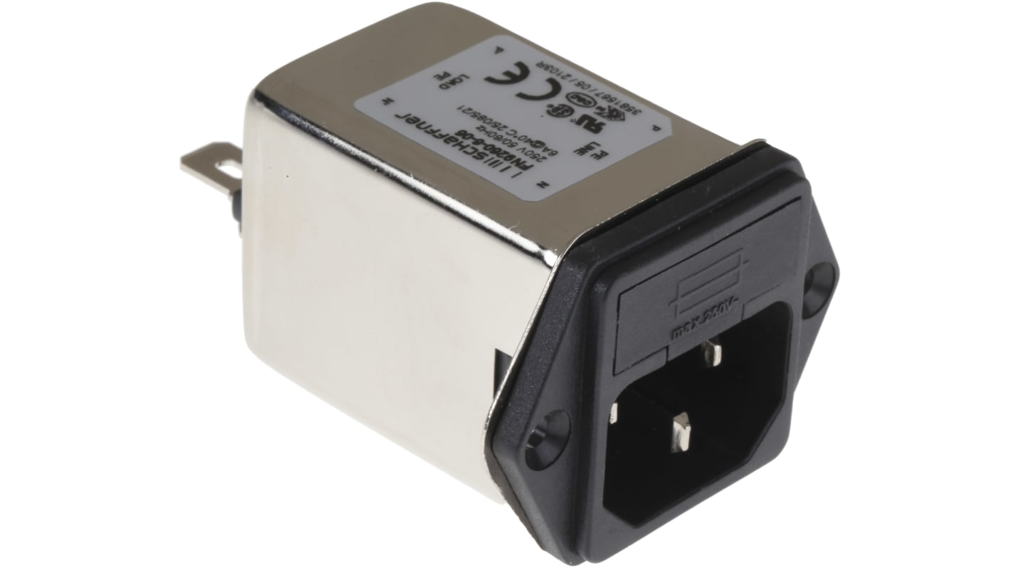 Schaffner IEC/EN 60939插座滤波器, 额定电压250 V 交流, 额定电流6A, 面板