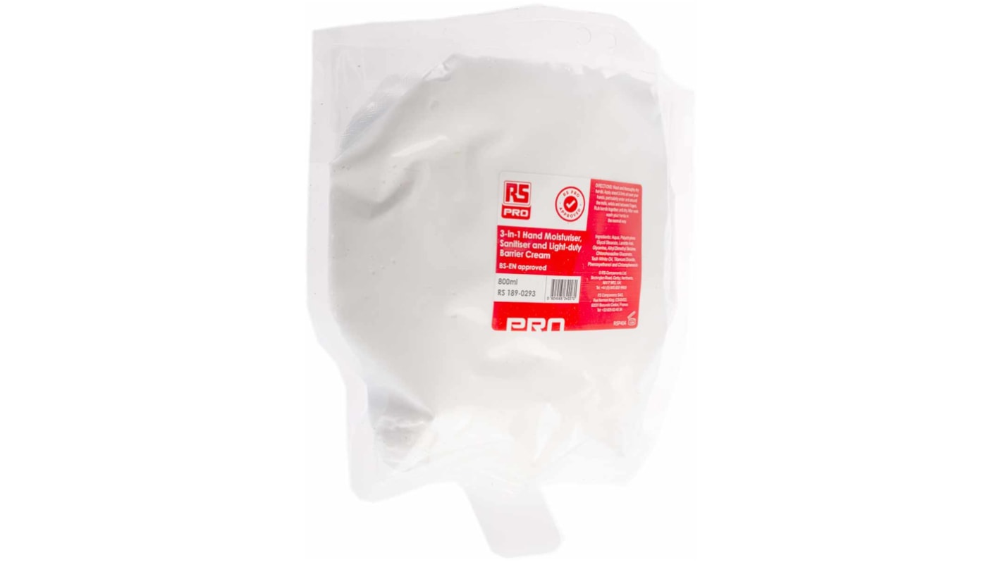 RS PRO 3-In-1 Hand Sanitiser, Moisturiser and Barrier Cream - 800 ml Pouch