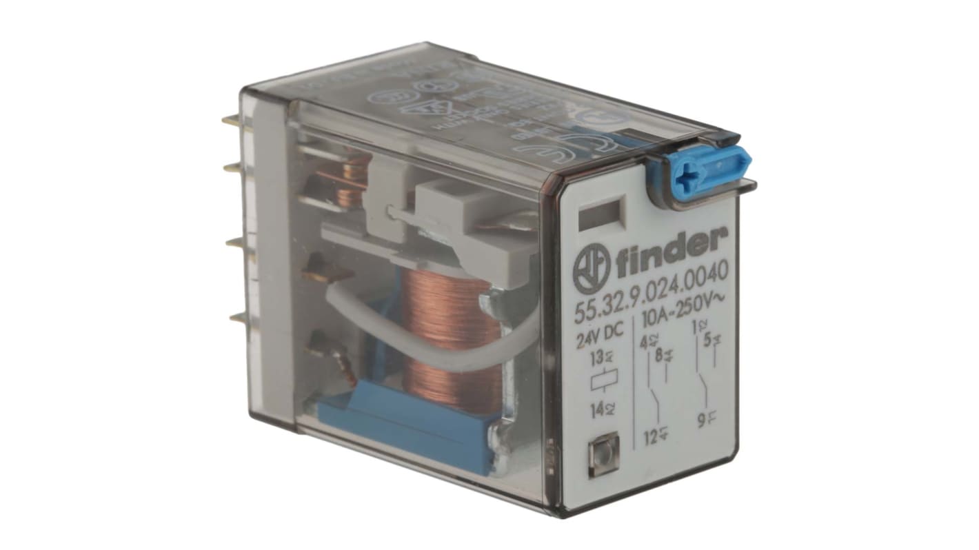 Finder Plug In Power Relay, 24V dc Coil, 10A Switching Current, DPDT