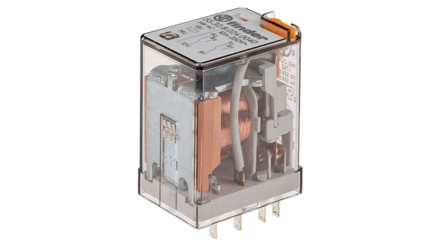 Finder Plug In Power Relay, 24V ac Coil, 10A Switching Current, DPDT