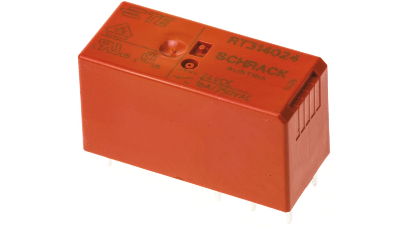 Relè di potenza TE Connectivity serie RT1, SPDT, bobina 24V cc, Montaggio su circuito stampato