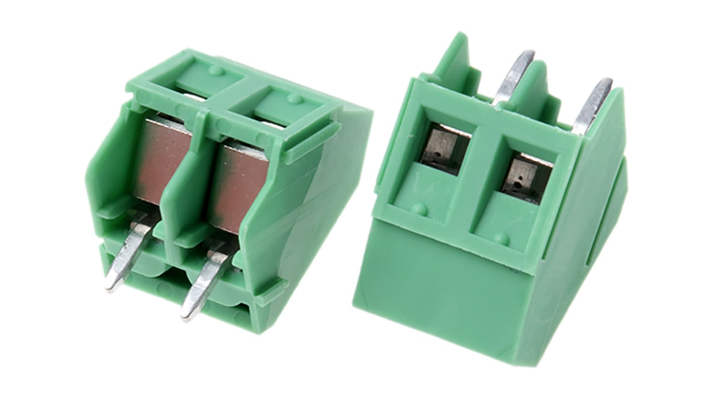 Phoenix Contact PCB端子排, 2p, 5.08mm间距, 17.5A, 400 V, THT安装, 焊接端接, 斜角, 绿色, SMKDSP 1.5/ 2-5.08系列