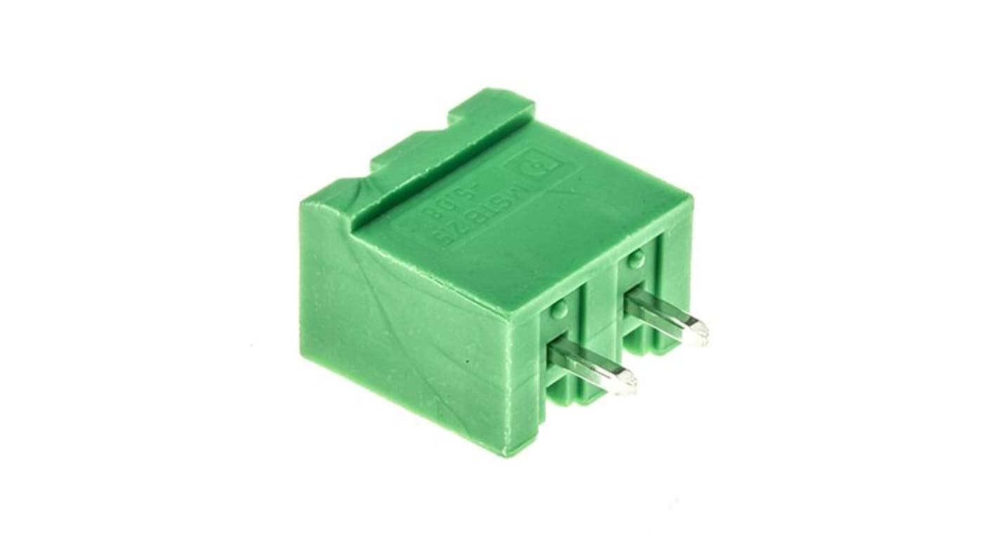 Phoenix Contact, 5.08mm Pitch, MSTBVA 2.5/ 2-G-5.08, 2 Way, , Pluggable Terminal Block, Header, DIN Rail, Solder