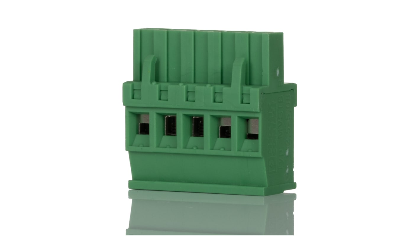 Phoenix Contact, 5.08mm Pitch, MVSTBR 2.5/ 5-ST-5.08, 5 Way, Pluggable Terminal Block, Plug, Cable Mount, Screw