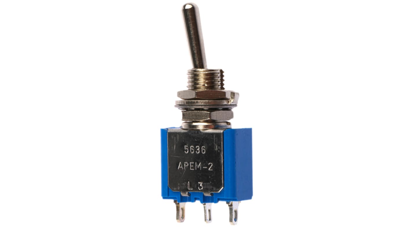 APEM トグルスイッチ, On-On, SPST, 4 A @ 30 V dc, パネルマウント