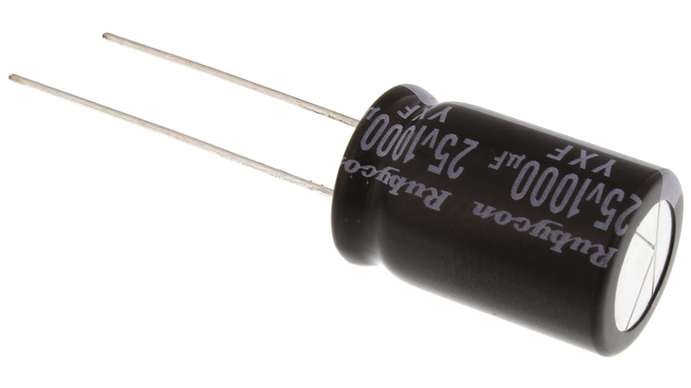 Rubycon 1000μF Aluminium Electrolytic Capacitor 25V dc, Radial, Through Hole - 25YXF1000M12.5X20