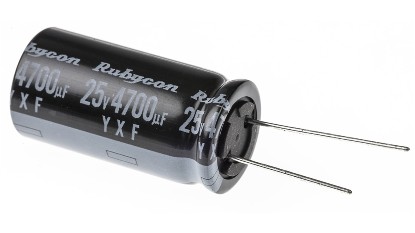 Rubycon 4700μF Aluminium Electrolytic Capacitor 25V dc, Radial, Through Hole - 25YXF4700M18X35.5