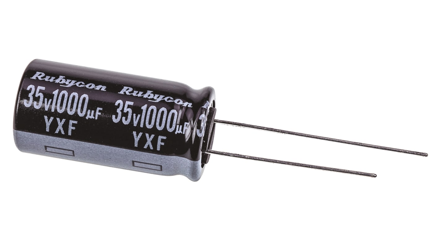 Rubycon 1000μF Aluminium Electrolytic Capacitor 35V dc, Radial, Through Hole - 35YXF1000M12.5X25