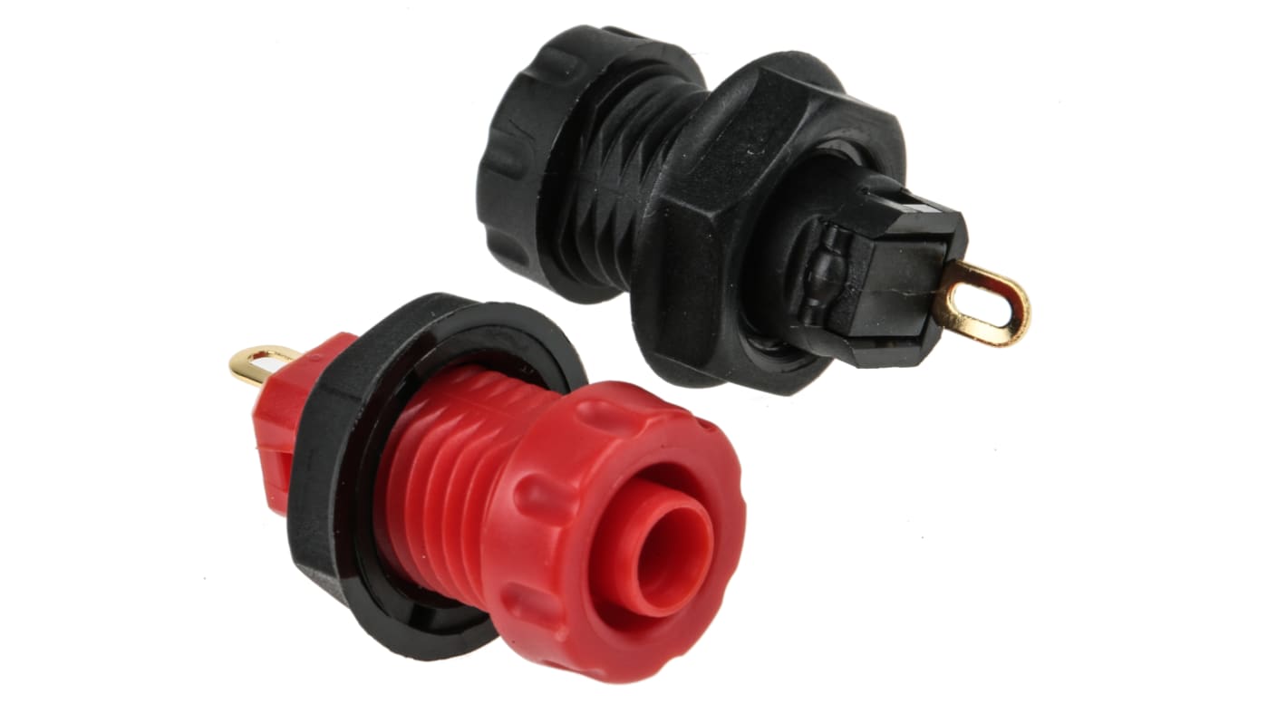 RS PRO Black, Red Female Banana Socket, 4 mm Connector, 30A, 1000V, Gold Plating