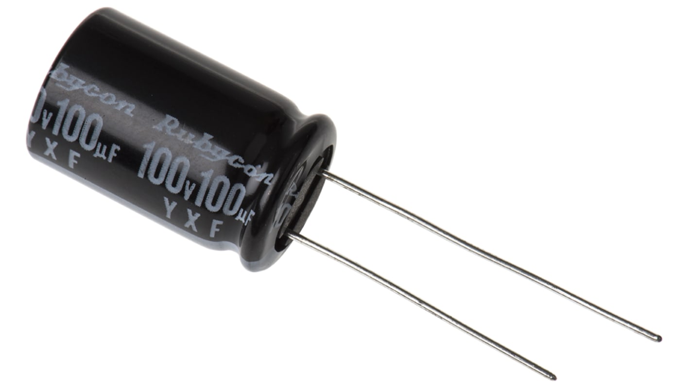 Rubycon 100μF Aluminium Electrolytic Capacitor 100V dc, Radial, Through Hole - 100YXF100M12.5X20