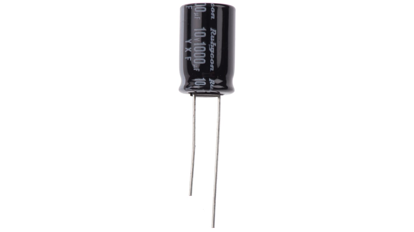 Rubycon 1000μF Aluminium Electrolytic Capacitor 10V dc, Radial, Through Hole - 10YXF1000M10X16