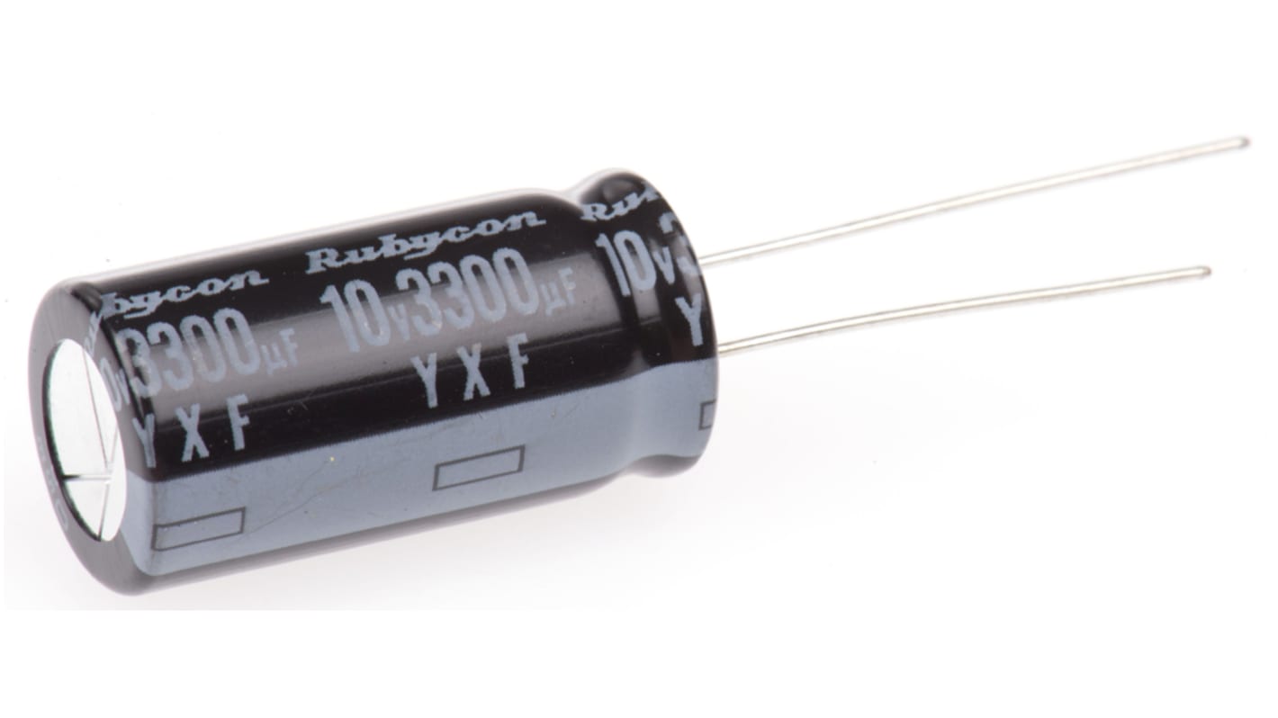 Rubycon 3300μF Aluminium Electrolytic Capacitor 10V dc, Radial, Through Hole - 10YXF3300M12.5X25