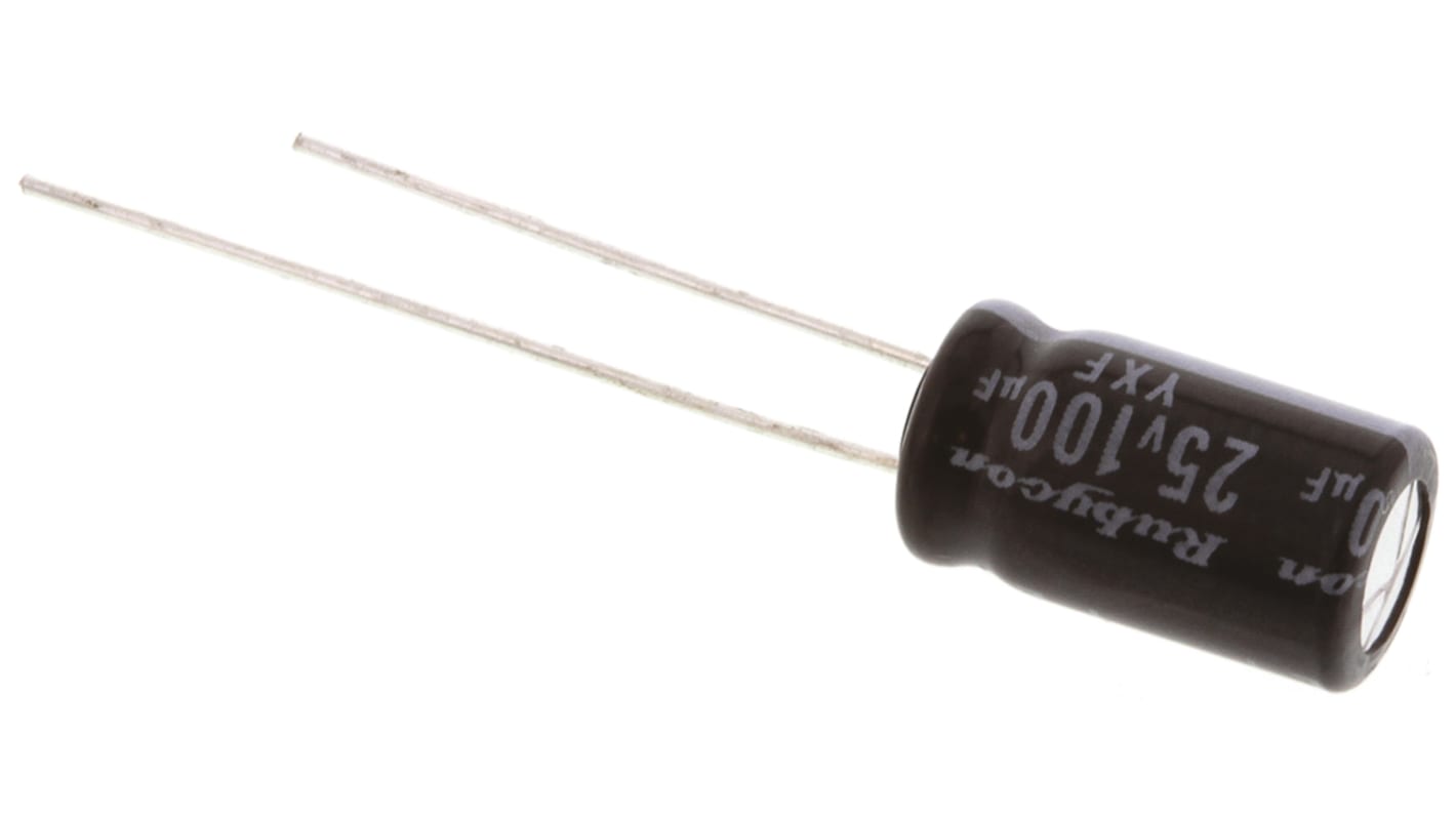 Rubycon 100μF Aluminium Electrolytic Capacitor 25V dc, Radial, Through Hole - 25YXF100M6.3X11