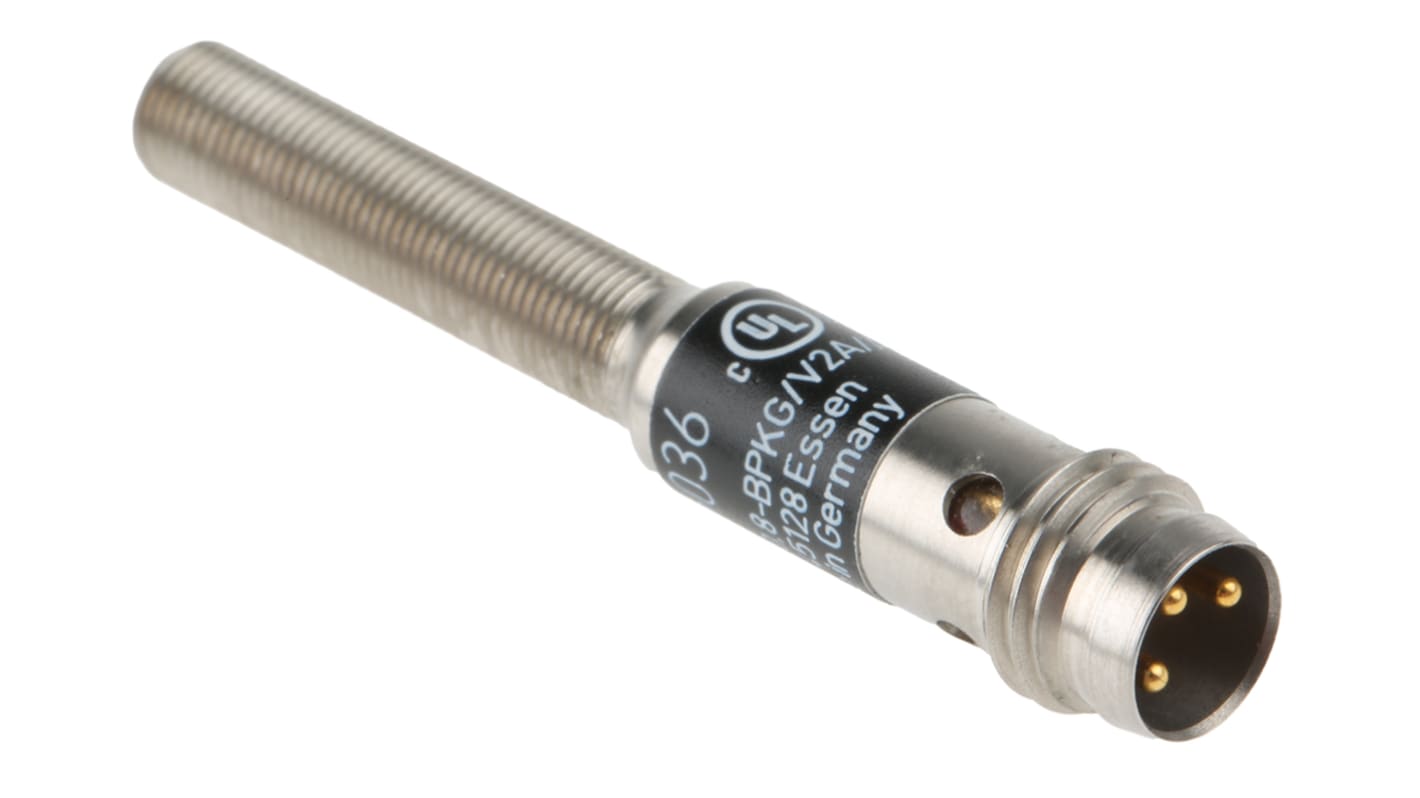 ifm electronic Inductive Barrel-Style Proximity Sensor, M5 x 0.5, 0.8 mm Detection, PNP Output, 10 → 36 V dc,