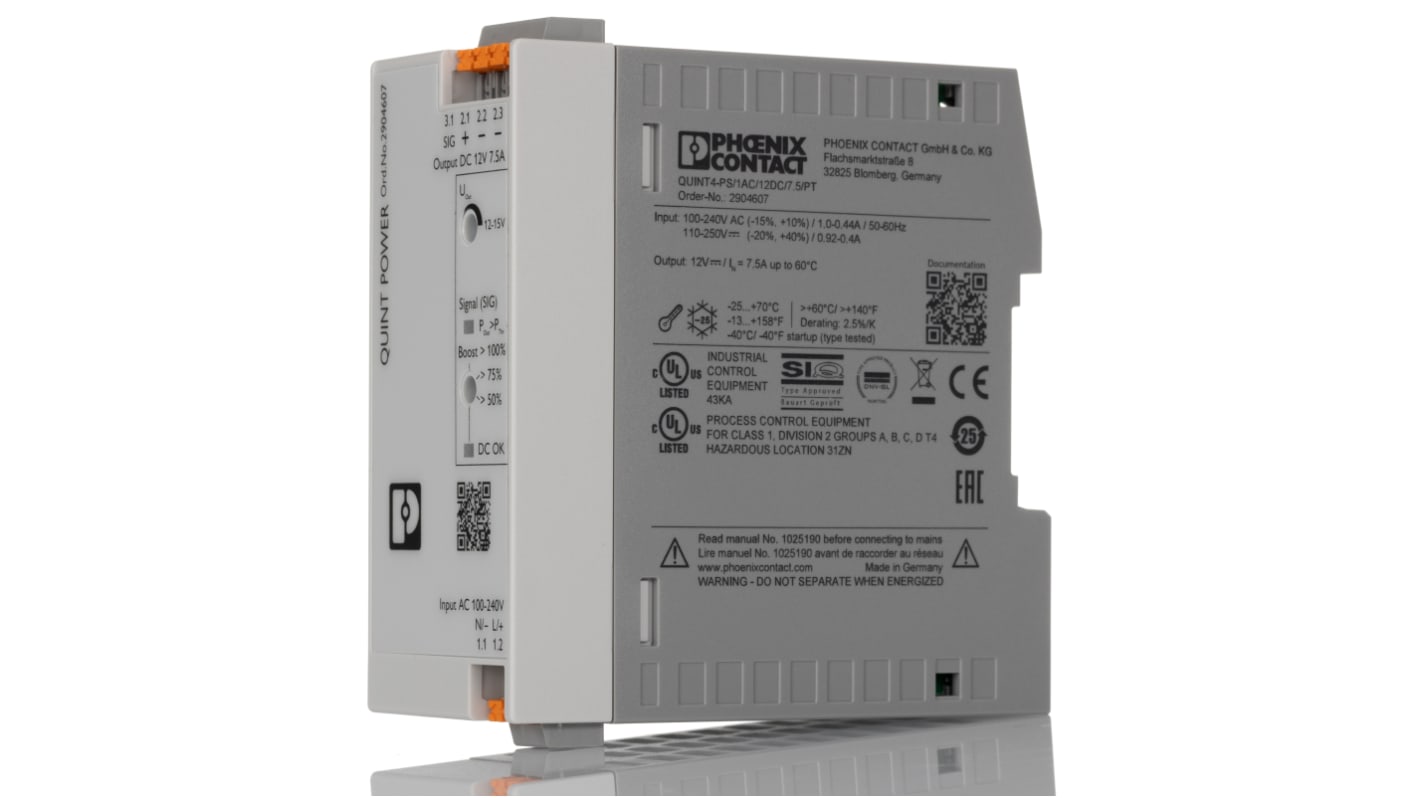 Phoenix Contact QUINT POWER Switched Mode DIN Rail Power Supply, 100 → 240 V ac / 110 → 250V dc ac, dc