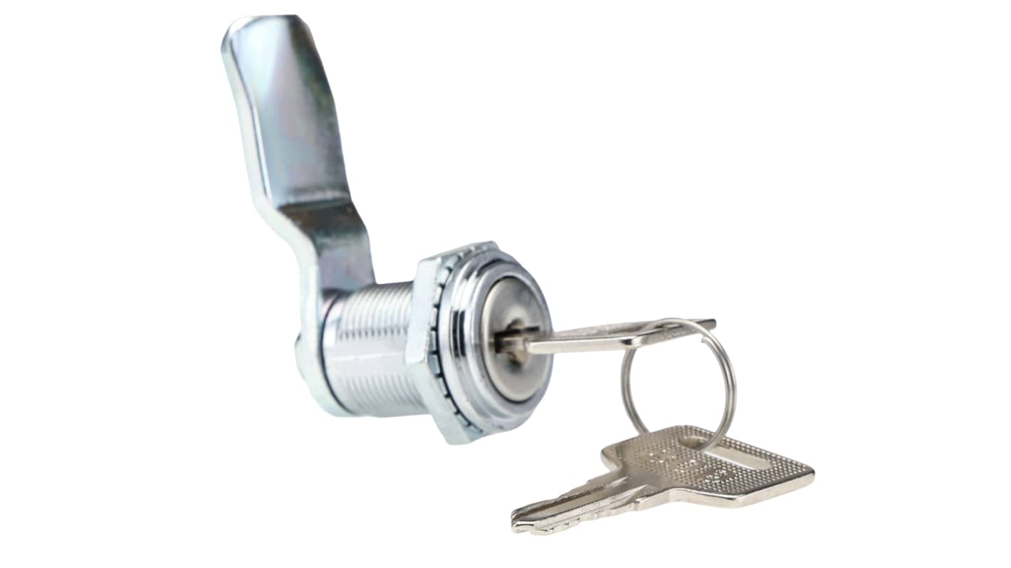 RS PRO Chrome Die Cast Cabinet Lock, 20mm Panel-to-Tongue, Key Unlock