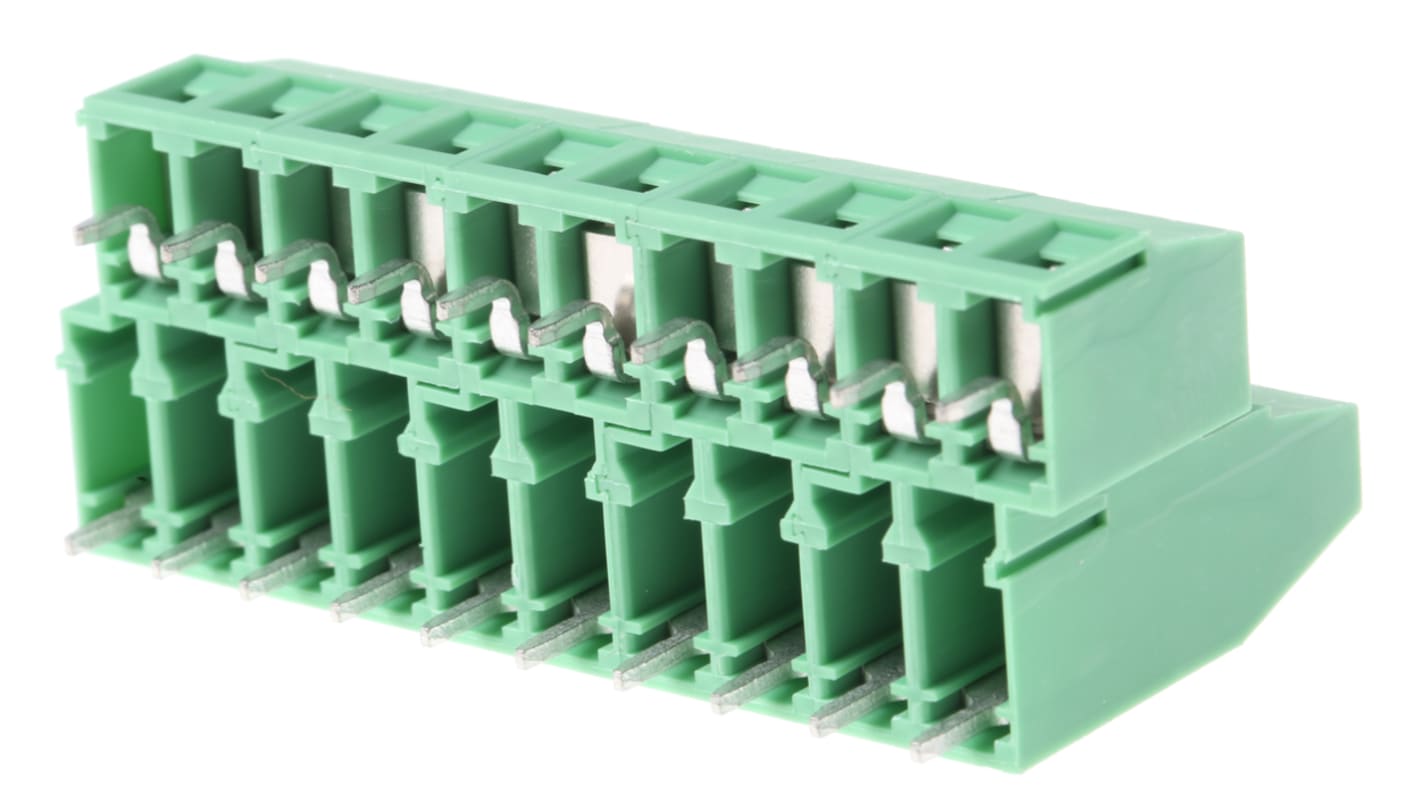 Phoenix Contact 双排PCB端子排, 4p, 5.08mm间距, 22A, 250 V, THT安装, 螺钉端接, 直向, 绿色, MKKDS 1.5/ 2-5.08系列