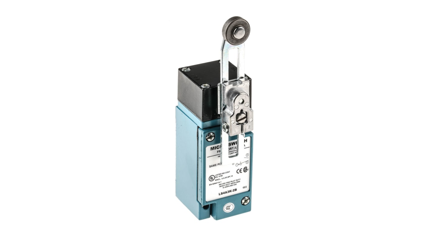 Honeywell HDLS Series Adjustable Roller Lever Limit Switch, NO/NC, IP67, SPDT, Die Cast Zinc Housing, 600V ac Max, 10A