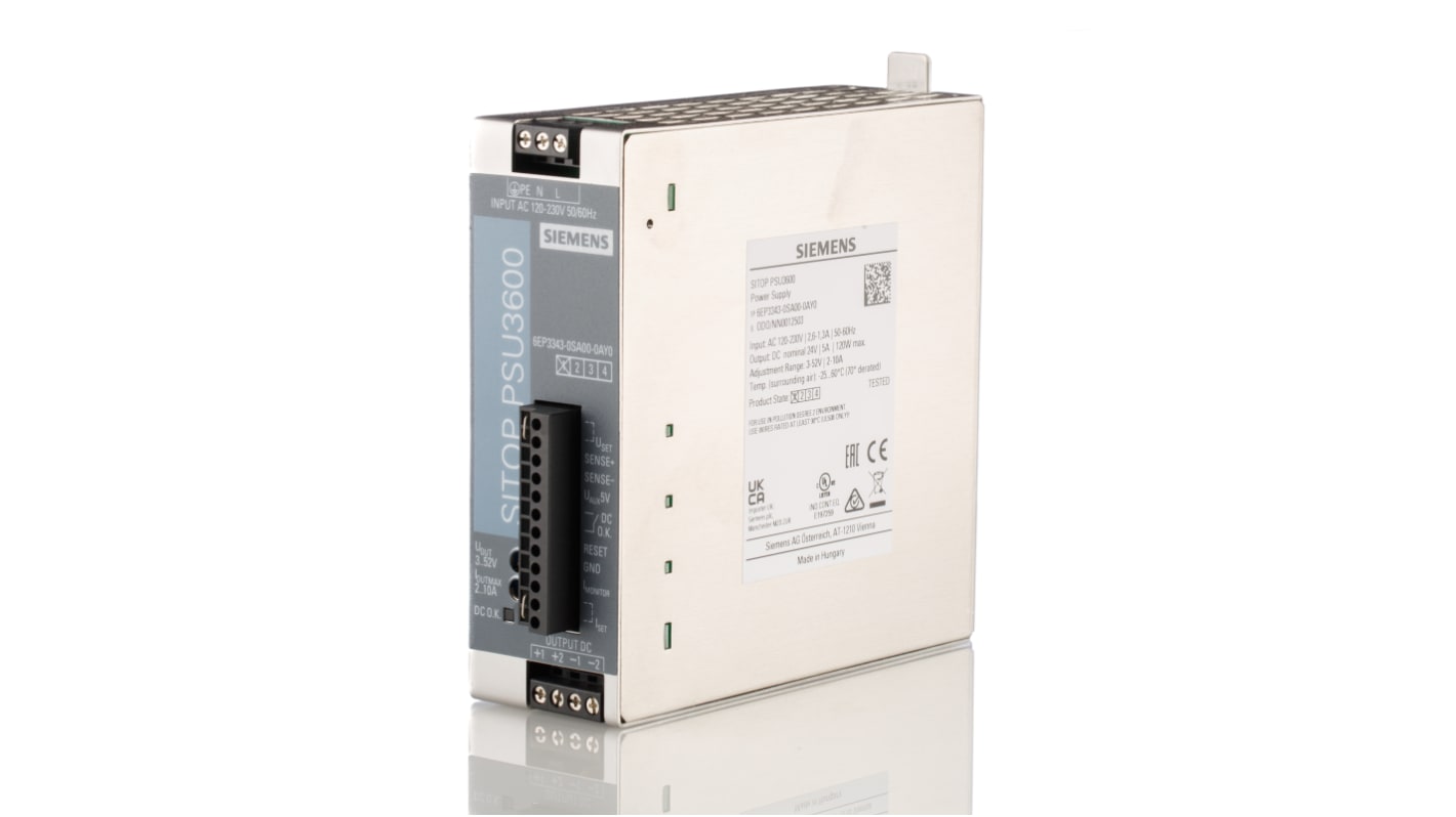 Fuente de alimentación de carril DIN Siemens SITOP PSU3600, 1 salida 3 → 52V dc 10A 120W