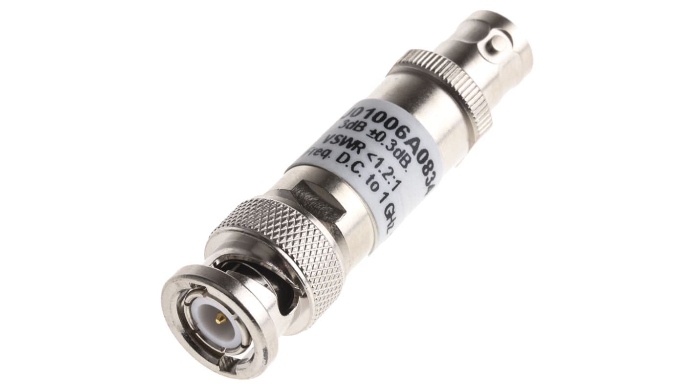 Telegartner 50Ω RF Attenuator Straight BNC Connector BNC Plug to BNC Socket 3dB, Operating Frequency 0 → 1GHz