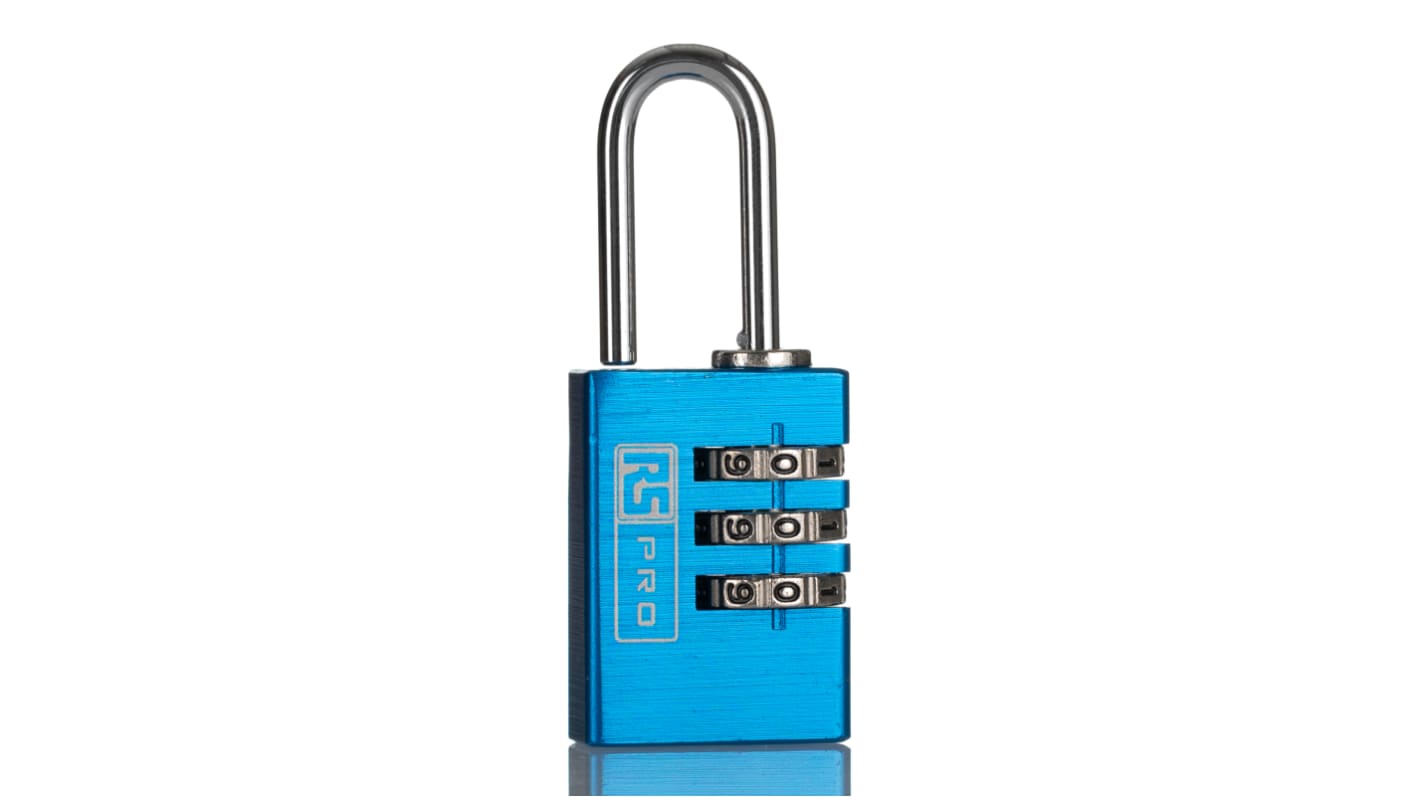 RS PRO Aluminium Zahlenschloss, Kombinationsschloss Blau , Bügel-Ø 3mm x 21mm