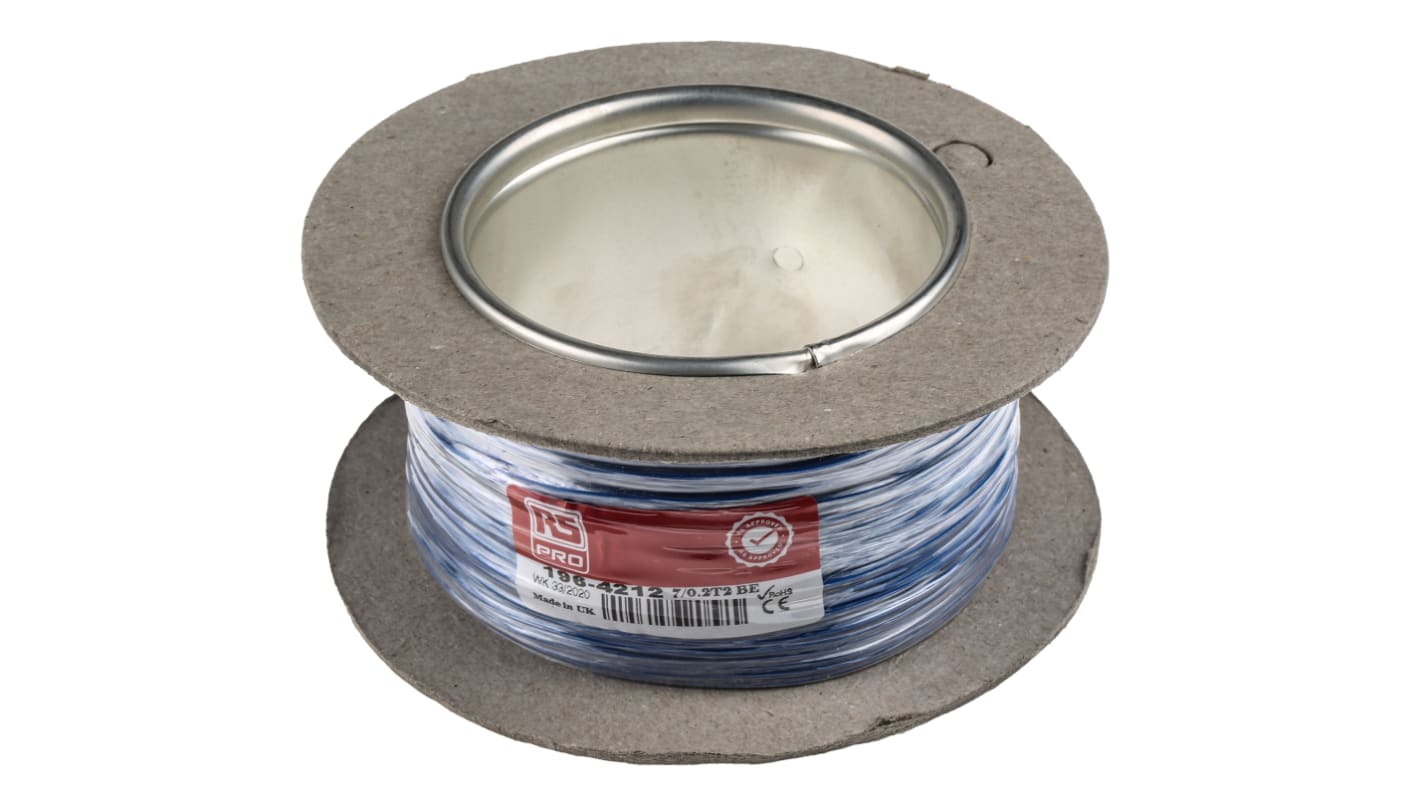 Przewód montażowy 0,2 mm² Niebieski RS PRO PVC 24 AWG 1 kV AC dł. 100m 7/0,2 mm +85°C Norma wojskowa 61-12 część 6