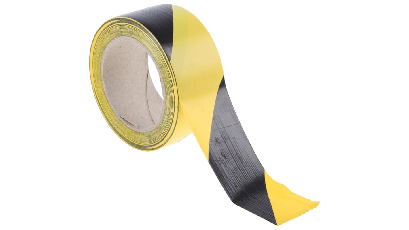RS PRO PVC Markierungsband Schwarz, Gelb Typ Bodenmarkierungsband, Stärke 0.14mm, 50mm x 33m