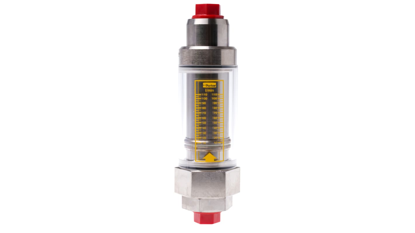 Parker Flowline Series Variable Area Flow Meter for Liquid, 10 L/min Min, 110 L/min Max