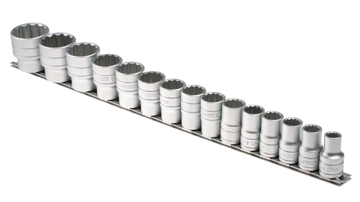 Teng Tools 15-Piece Metric 1/2 in Standard Socket Set , 12 point