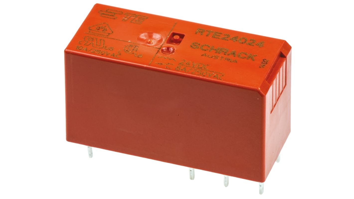 TE Connectivity PCB Mount Power Relay, 24V dc Coil, 8A Switching Current, DPDT