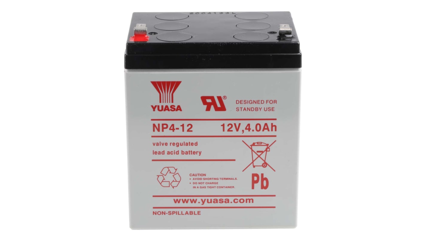 Yuasa 12V Faston 4.8mm Sealed Lead Acid Battery, 4Ah