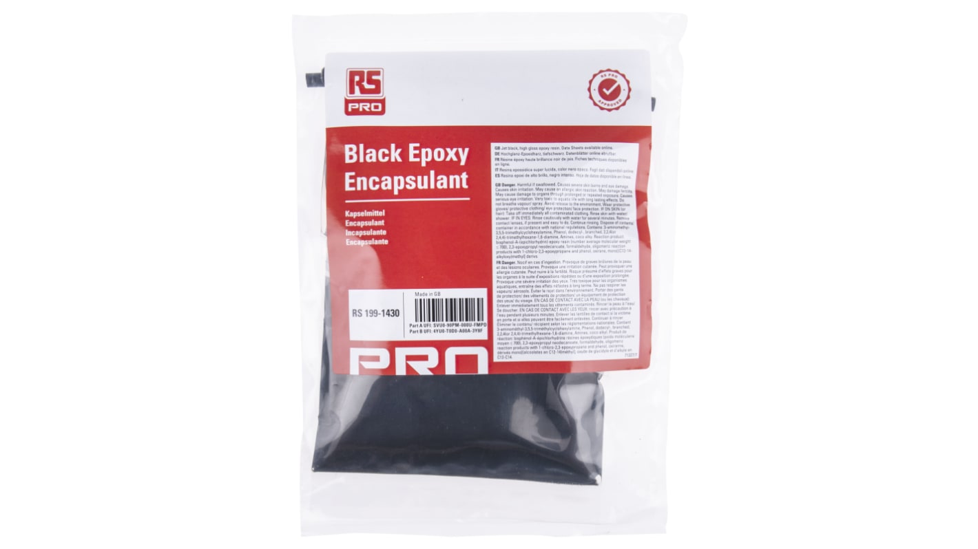 Compuesto aislante Negro de Epoxi RS PRO, Paquete de 500 g, cura 24h