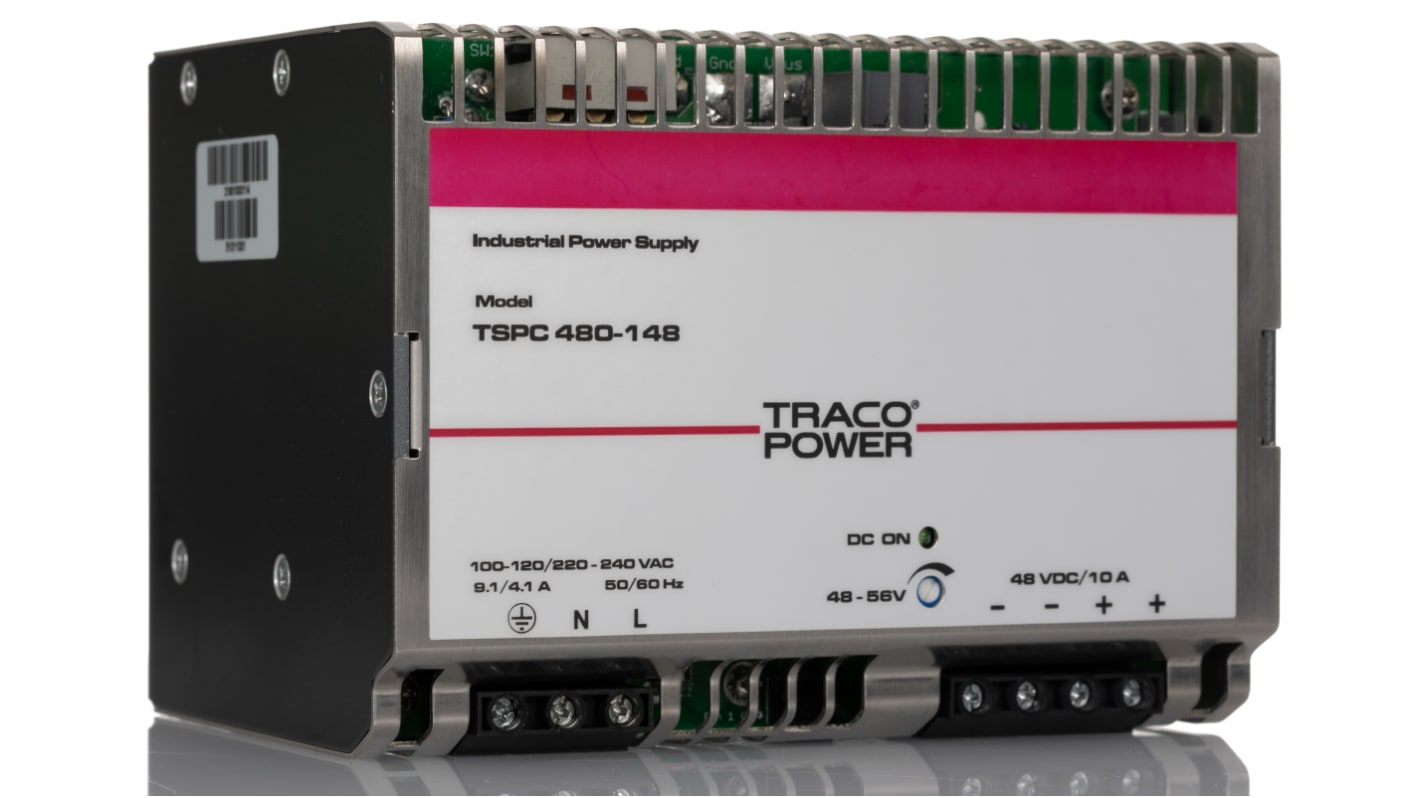 TRACOPOWER TSPC DIN Rail Power Supply, 100 → 120 V ac, 100 → 240 V ac ac Input, 48V dc dc Output, 10A