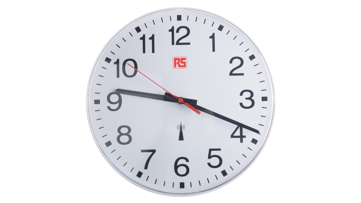 RS PRO White Radio Controlled Analogue Wall Clock, 300mm Diameter