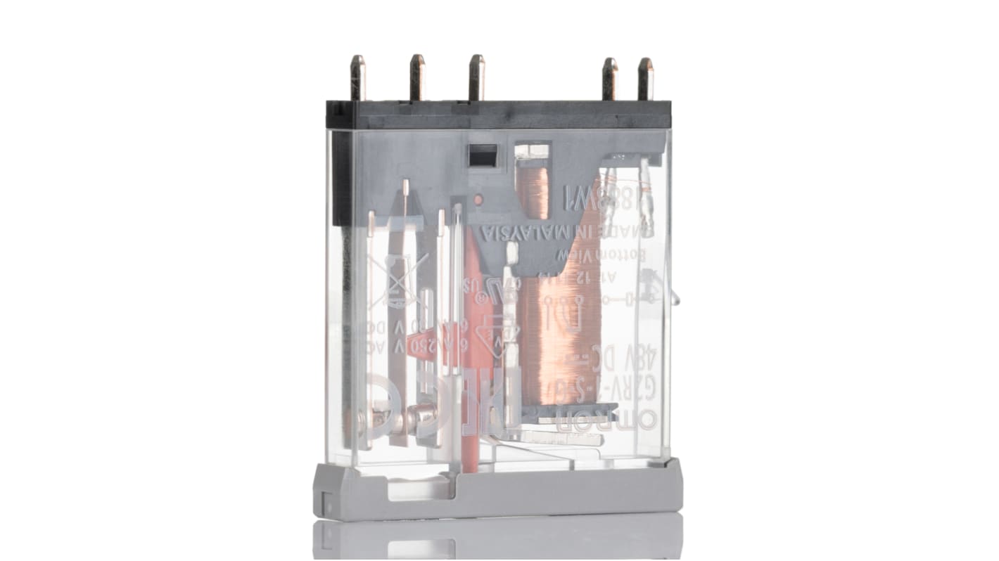 Omron DIN Rail Latching Power Relay, 48V dc Coil, 6A Switching Current, SPDT