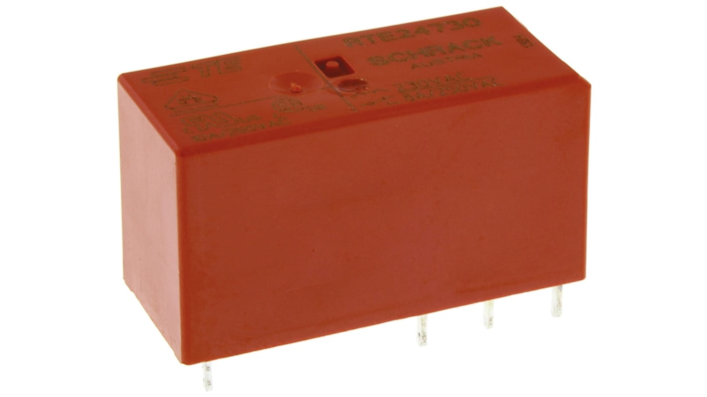 TE Connectivity PCB Mount Non-Latching Relay, 230V ac Coil, 8A Switching Current, DPDT