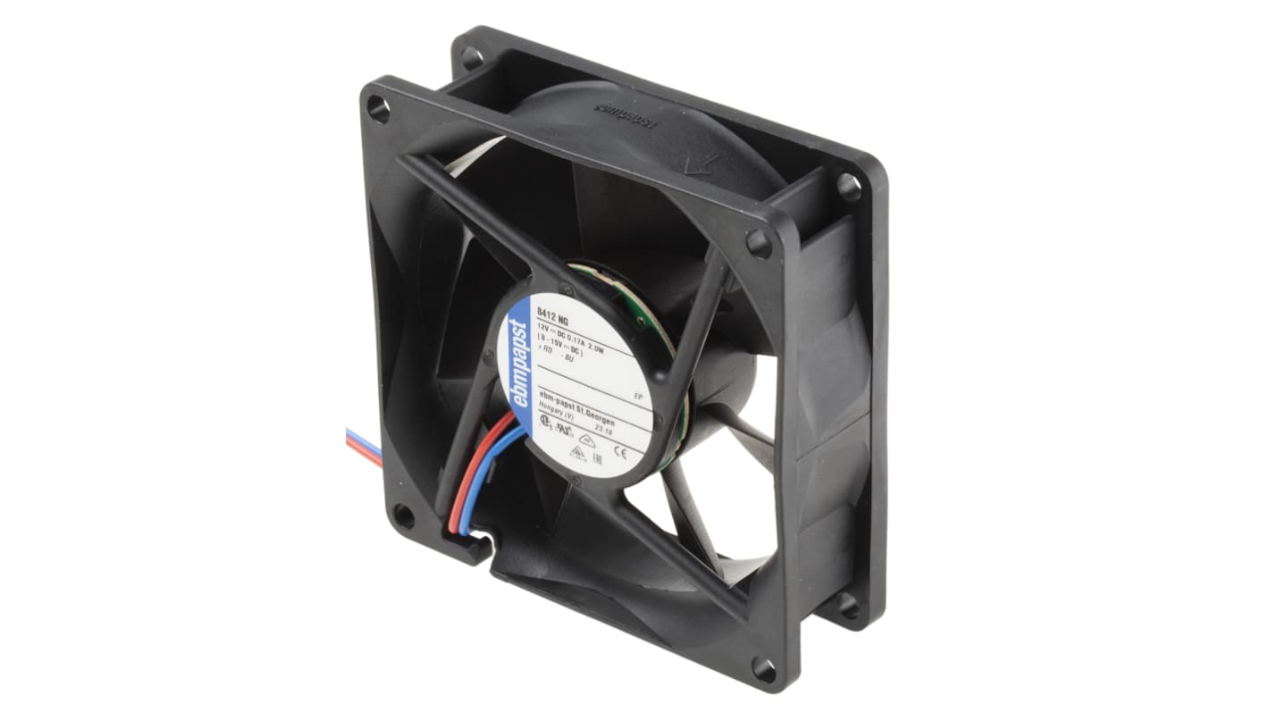 ebm-papst 8400 N Series Axial Fan, 12 V dc, DC Operation, 69m³/h, 2W, 167mA Max, 80 x 80 x 25mm