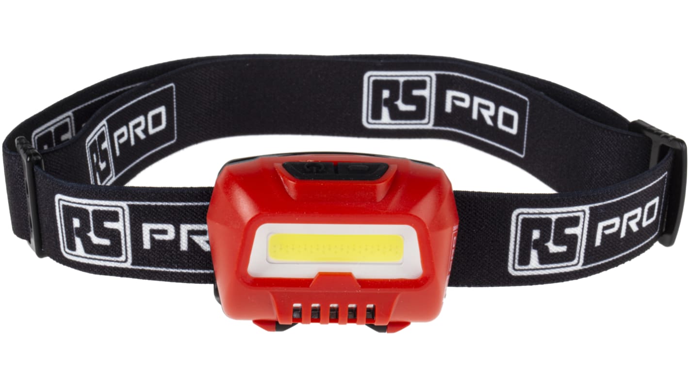 RS PRO COB LED头灯, 350 lm, 22m射程, 3 x AAA电池, IPX6, 黑色，红色, RSPRO-H24
