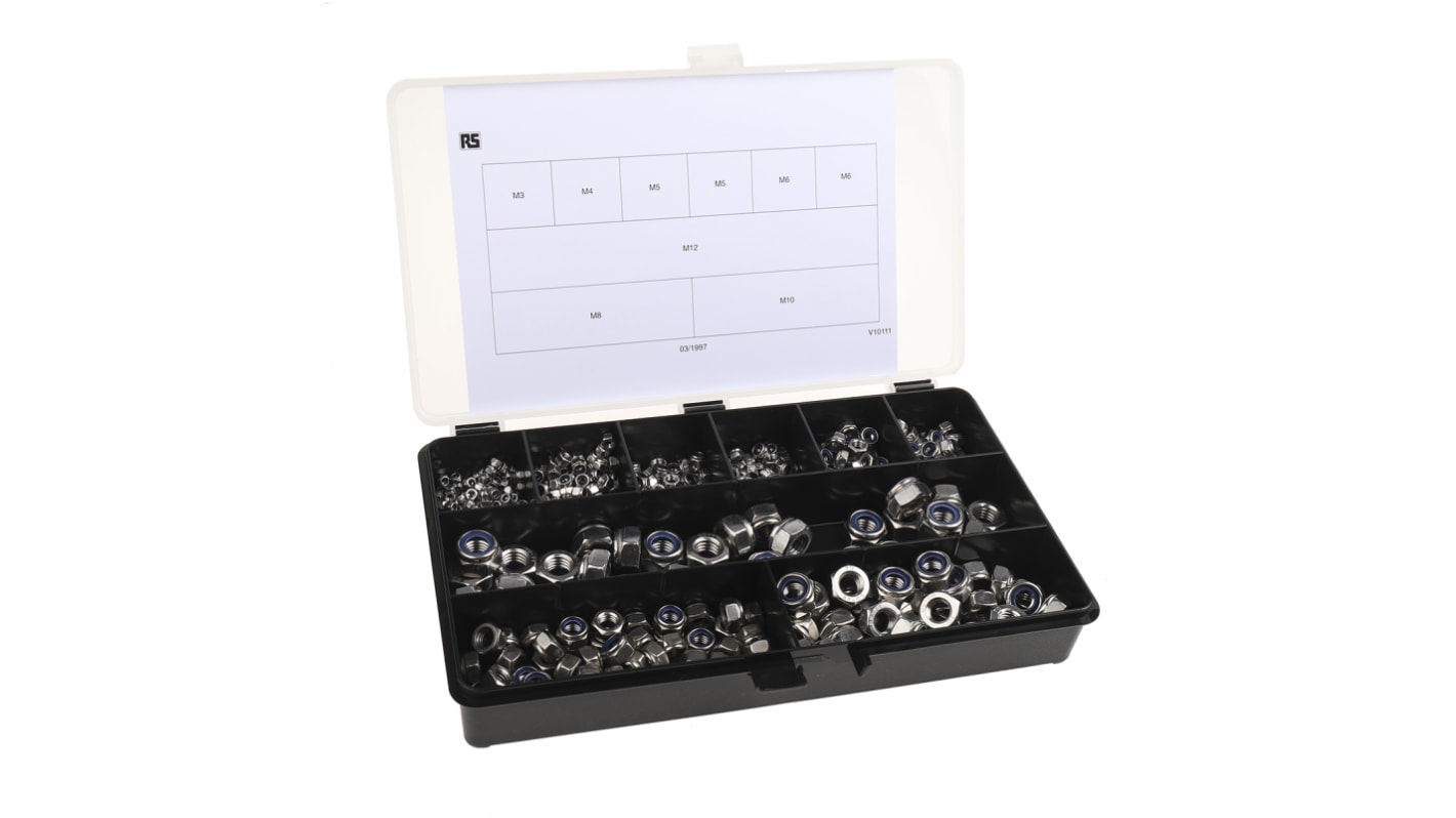 RS PRO Stainless Steel Self Locking Nuts Box, 545 Pieces