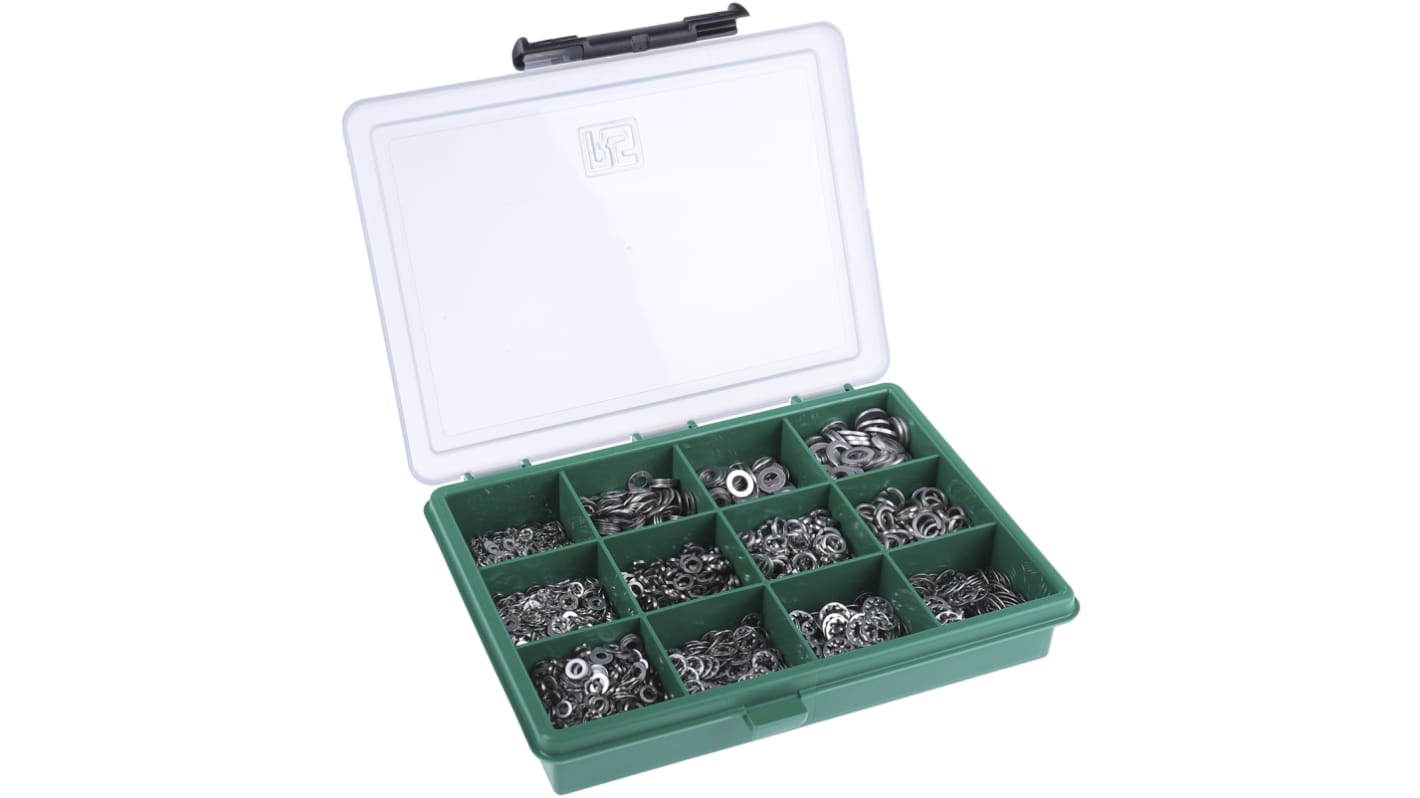 RS PRO 2700 piece Stainless Steel Internal Tooth, Plain, Spring Washer Kit A2 304