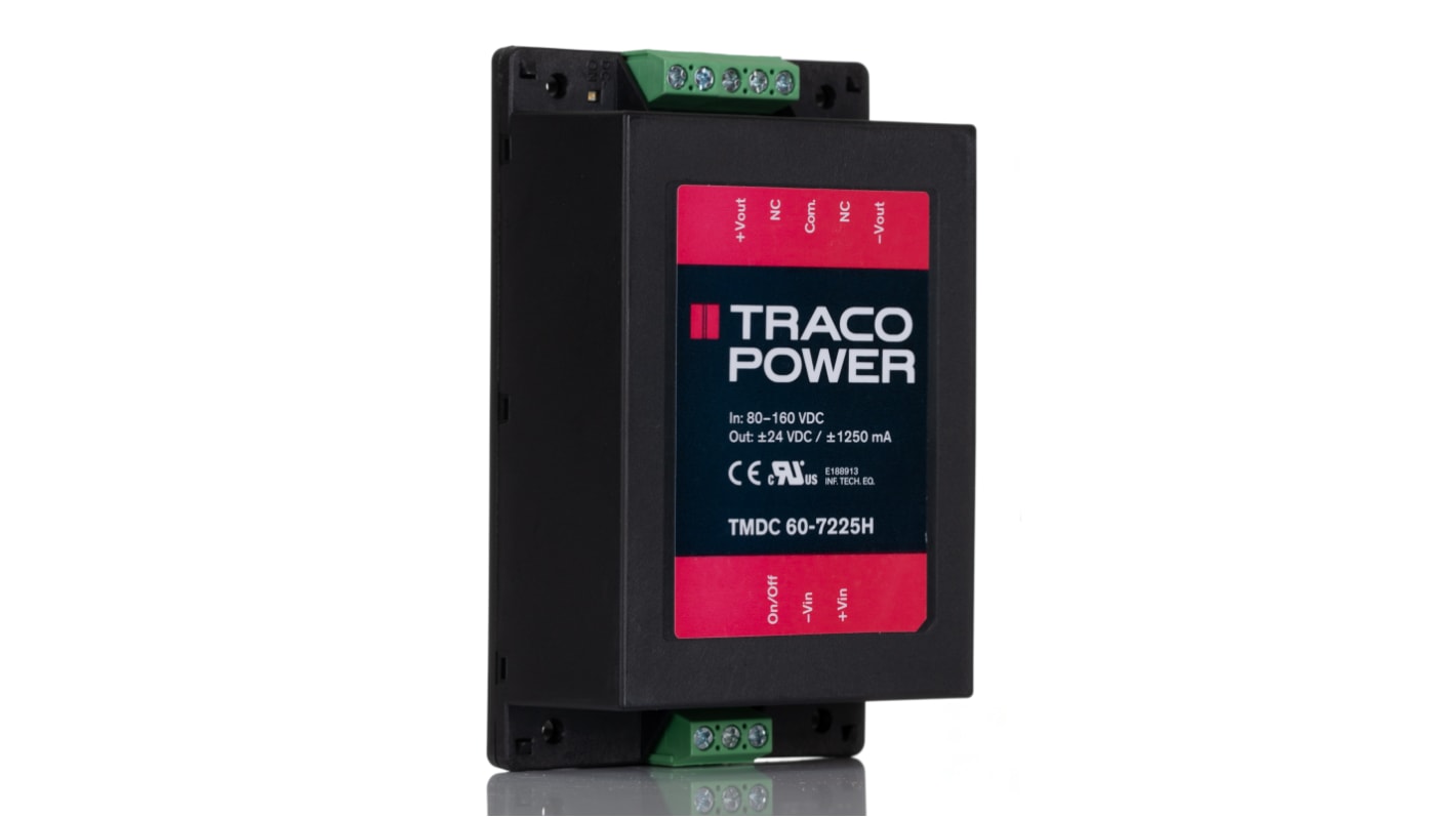 Przetwornica DC-DC, 60W, Uwe 80→ 160 V dc, Uwy ±24V dc, Iwy 1.2A Nie, TRACOPOWER Nie