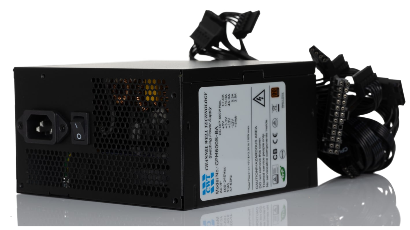 RS PRO 600W PC Power Supply, 100 → 240V ac Input, 3.3V, 5V, 5VSB, 12V, -12V Output