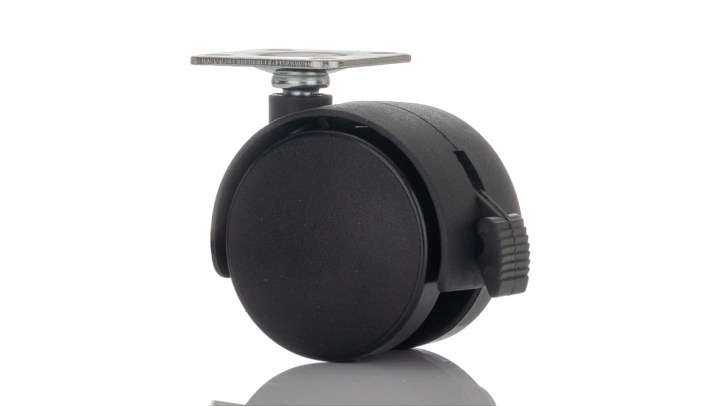 RS PRO Drehlager Lenkrolle, Rad ø 50mm, 50kg, Ges H. 63mm, Rad B. 39mm, 38 x 38mm, Platte, Nylon-Material inkl Bremse