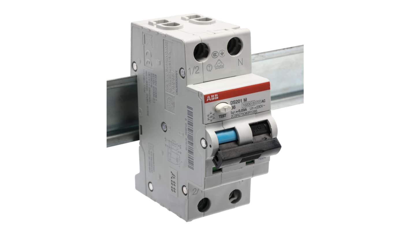 ABB RCBO, 6A Current Rating, 2P Poles, 30mA Trip Sensitivity, Type B, System Pro M Compact Range